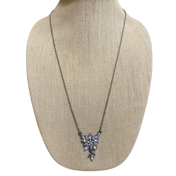 Rhinestone Crystal Floral Pendant Necklace 26" Bridal Wedding Statement - Picture 2 of 7